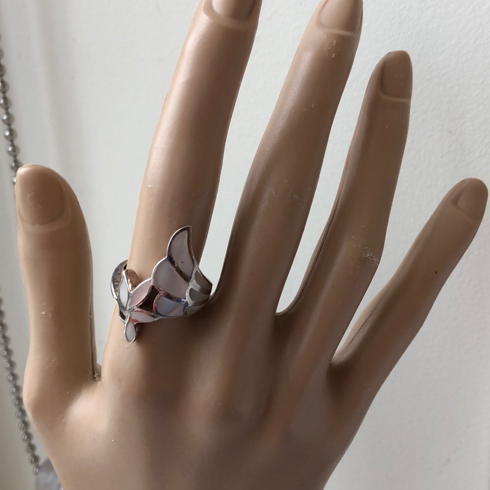 Vintage Solid Sterling Silver Mop Ring 925 S 7.5 - image 2